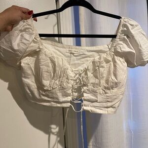 Cider Cream Lace-Up Puff Sleeve Crop Top